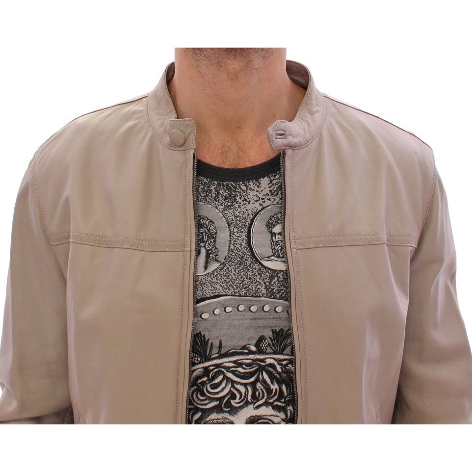 Dolce & Gabbana Elegant Beige Leather Lambskin Jacket beige-leather-jacket-biker-coat Coats & Jackets 54846-beige-leather-jacket-biker-coat-2-5.jpg