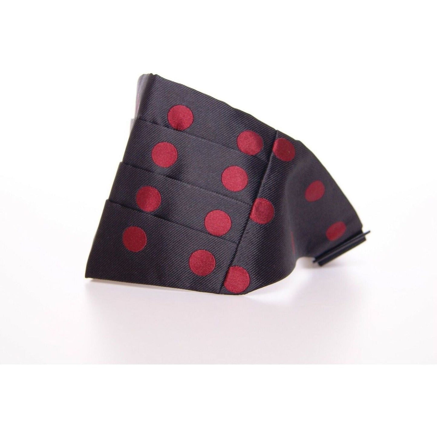 Exquisite Black Silk Cummerbund with Red Polka Dots