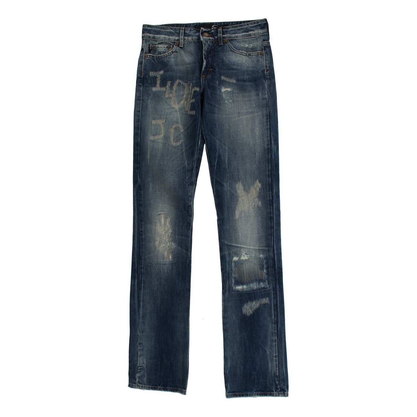 Cavalli Elegant Flare Fit Blue Denim Jeans blue-wash-torn-cotton-straight-fit-jeans