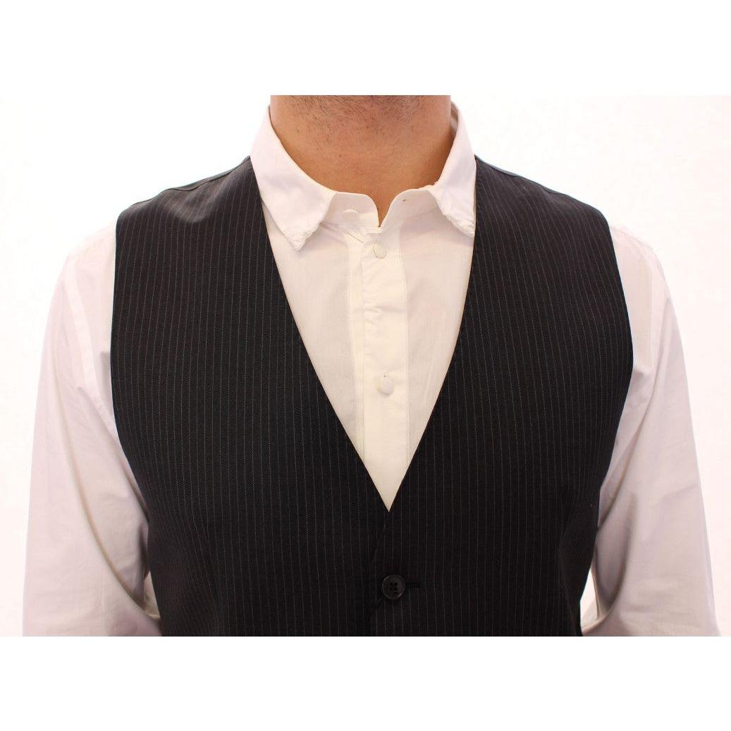 Dolce & Gabbana Elegant Gray Striped Dress Vest gray-striped-wool-single-breasted-vest-1
