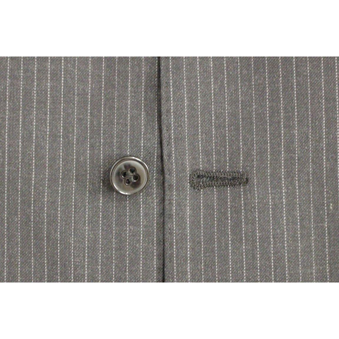 Dolce & Gabbana Elegant Gray Striped Dress Vest gray-striped-wool-single-breasted-vest-1