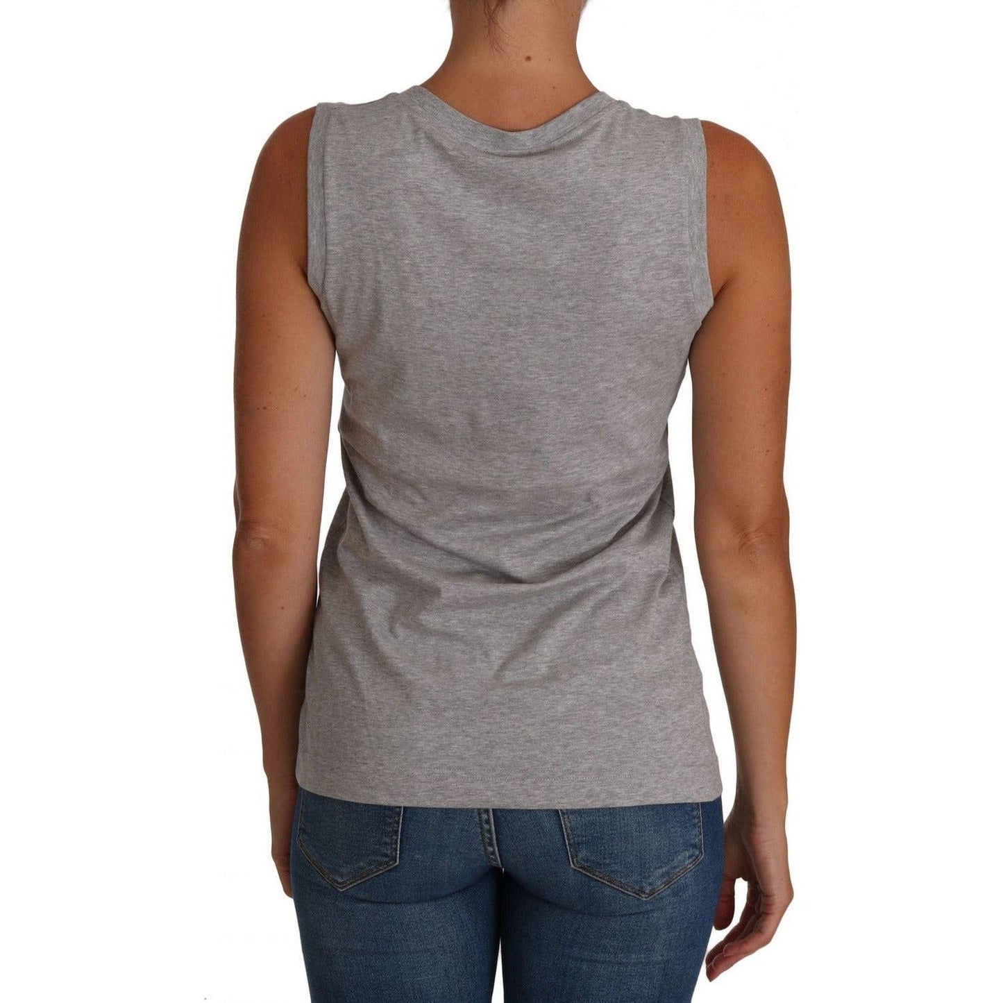 Dolce & Gabbana Elegant Sleeveless Lace Embroidered Top gray-and-white-cami-tank-gray-love-cotton-top