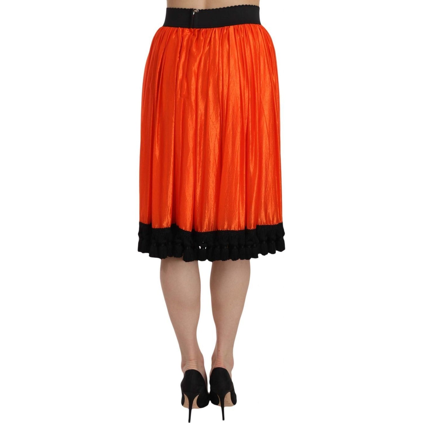 Dolce & Gabbana High-Waist Black & Orange Knee-Length Skirt orange-high-waist-knee-length-skirt