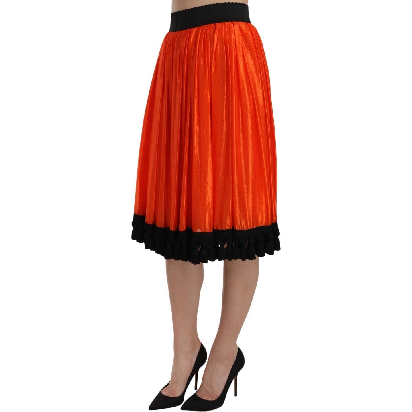 Dolce & Gabbana High-Waist Black & Orange Knee-Length Skirt orange-high-waist-knee-length-skirt
