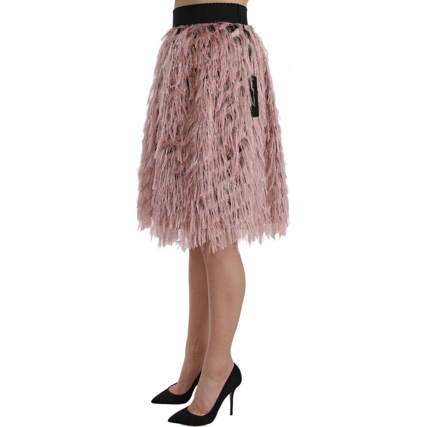 Dolce & Gabbana Wide Elastic Waist High Fashion Skirt pink-gold-fringe-metallic-pencil-a-line-skirt 657889-pink-gold-fringe-metallic-pencil-a-line-skirt-2.jpg