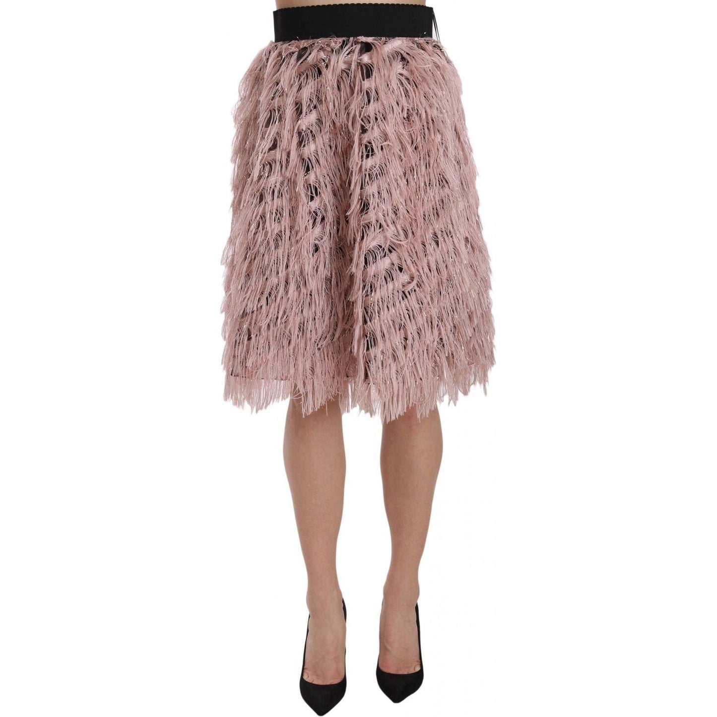 Dolce & Gabbana Wide Elastic Waist High Fashion Skirt pink-gold-fringe-metallic-pencil-a-line-skirt 657889-pink-gold-fringe-metallic-pencil-a-line-skirt.jpg