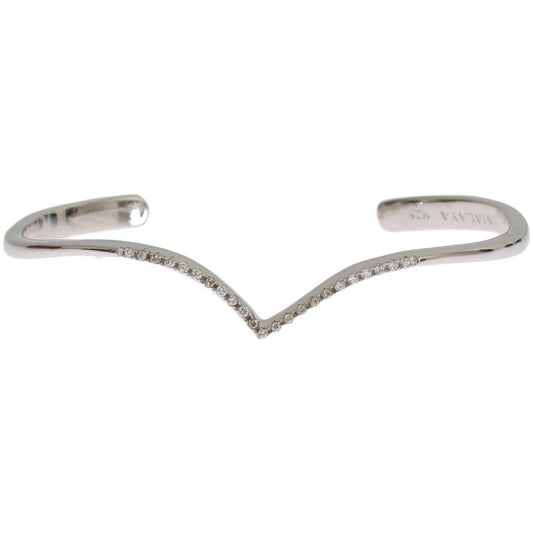 Elegant Silver Bangle Cuff with Clear CZ Accents