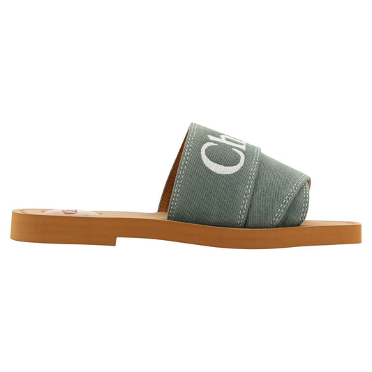 Chloé Forest Green Cotton Slides Woody Sandals forest-green-cotton-slides-woody-sandals