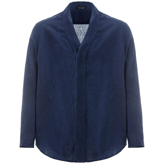 Emporio Armani Relaxed Fit Jacket Shirt in Blue Linen relaxed-fit-jacket-shirt-in-blue-linen
