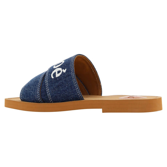 Chloé Denim Blue Cotton Slides Woody Sandals denim-blue-cotton-slides-woody-sandals