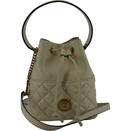 Versace | White Lamb Leather Small Bucket Shoulder Bag| McRichard Designer Brands   