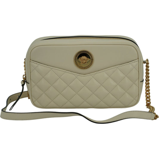 Versace | White Lamb Leather Medium Camera Shoulder Bag| McRichard Designer Brands   