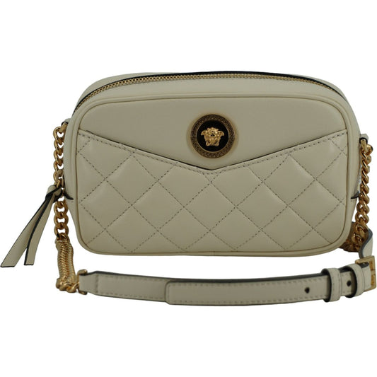 Versace | White Lamb Leather Small Camera Crossbody Bag| McRichard Designer Brands   