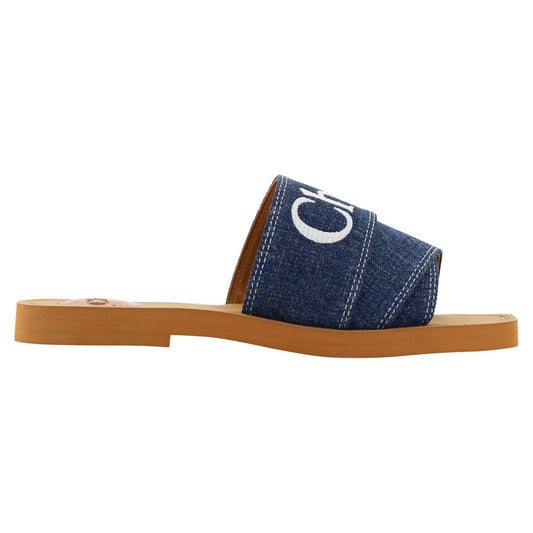 Chloé Denim Blue Cotton Slides Woody Sandals denim-blue-cotton-slides-woody-sandals