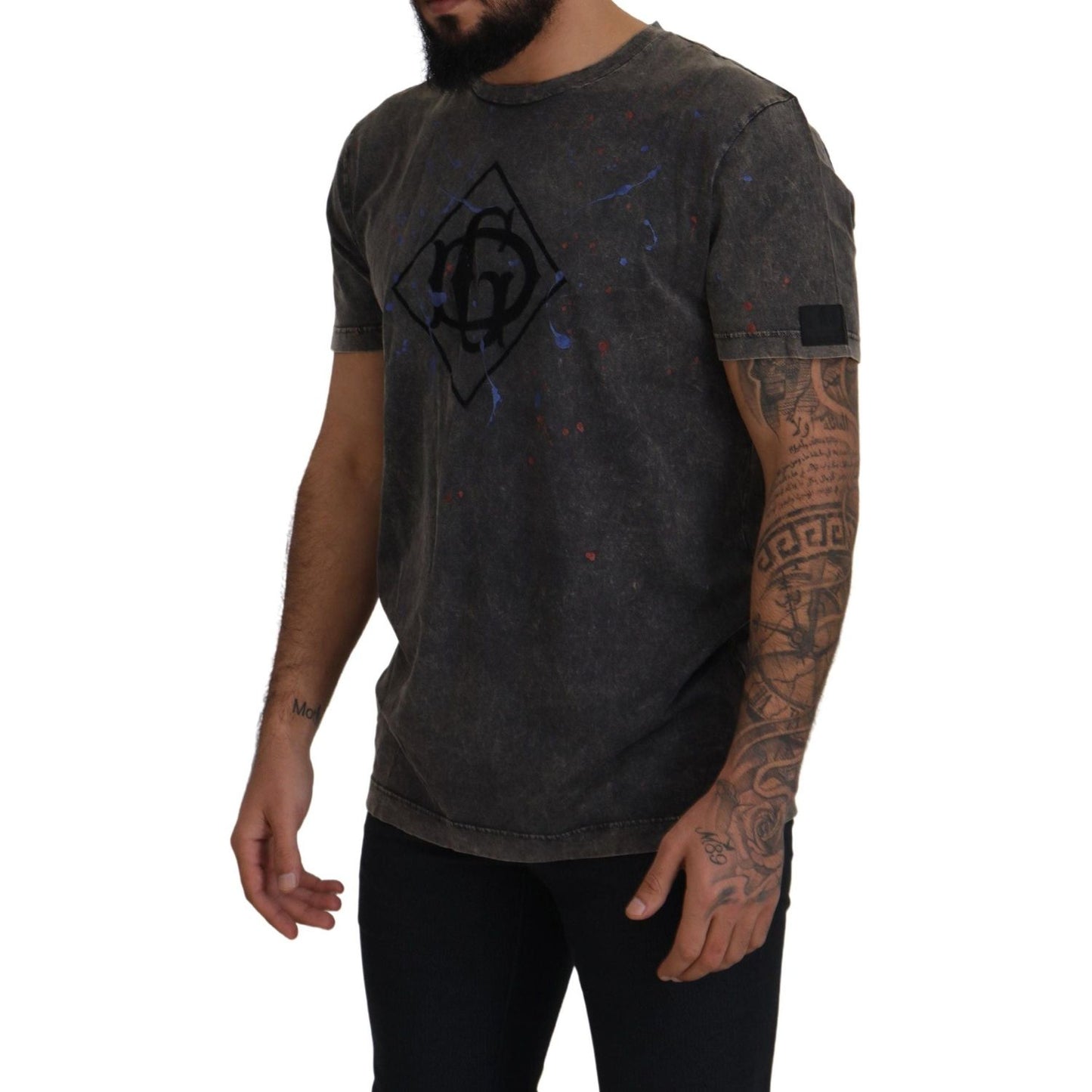 Dolce & Gabbana Elevated Grey Cotton Tee with Discolored DG Logo gray-discolored-effect-dg-logo-t-shirt