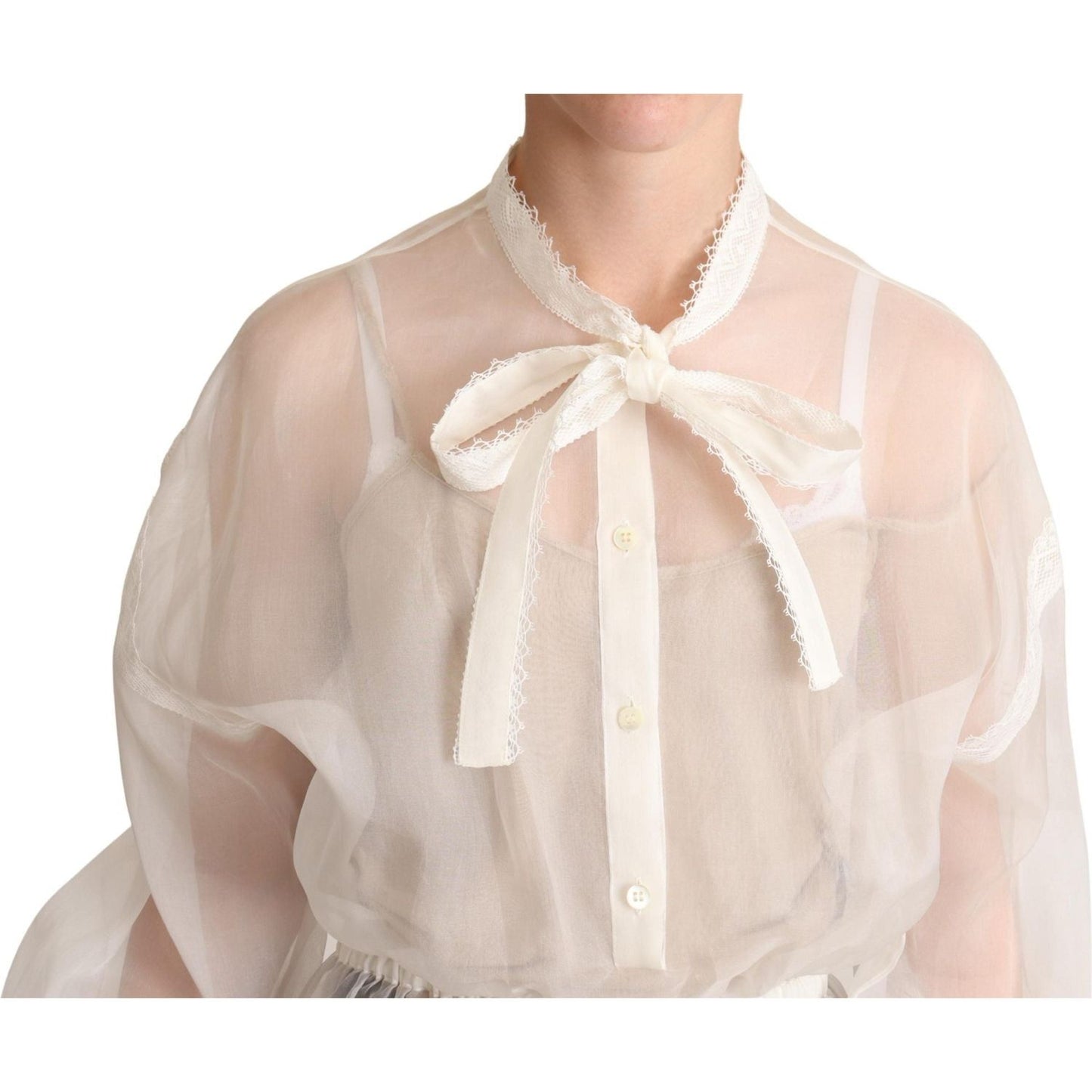 Dolce & GabbanaElegant White Silk-Cotton Ascot BlouseMcRichard Designer Brands£549.00