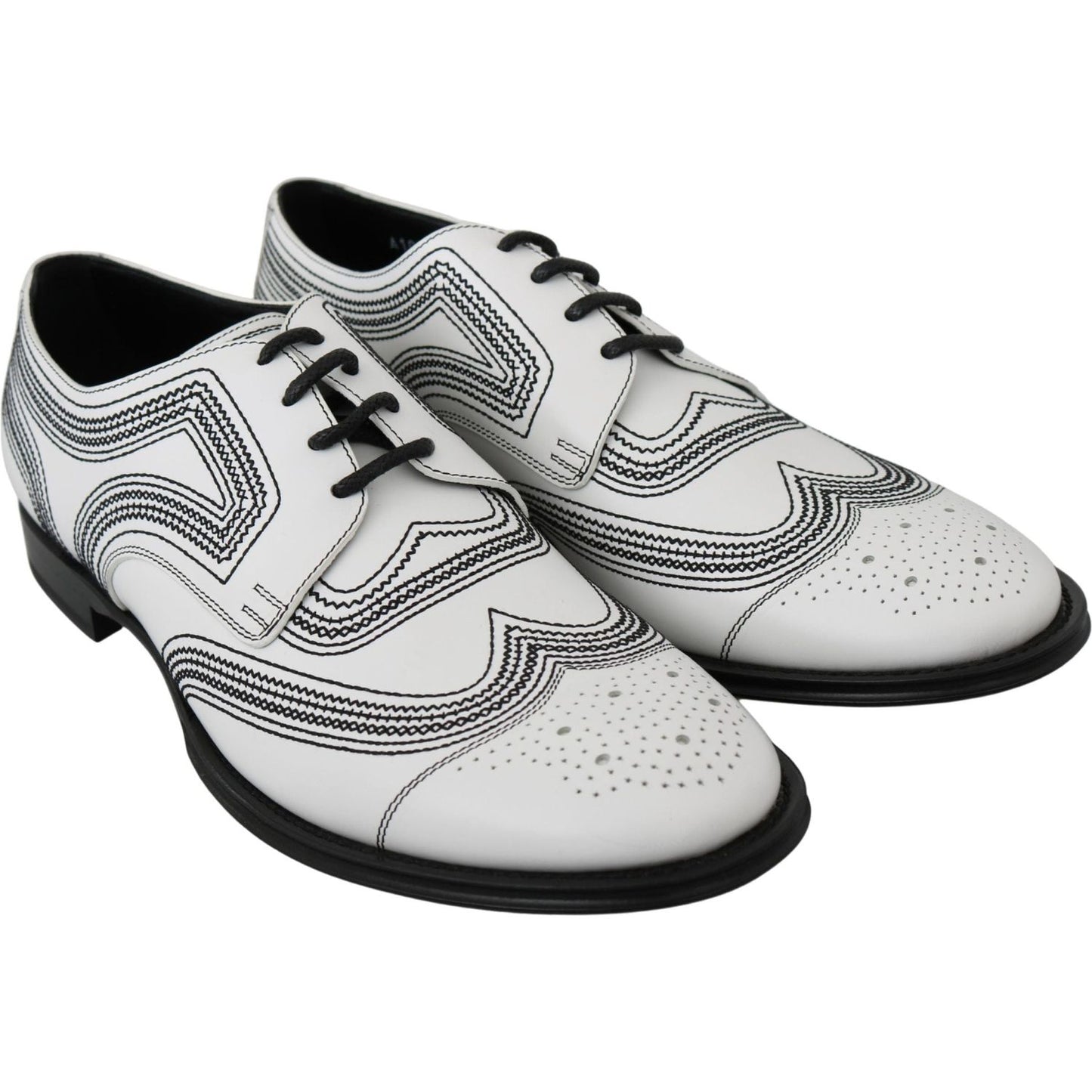 Dolce & Gabbana Elegant White Leather Derby Shoes white-leather-derby-formal-black-lace-shoes