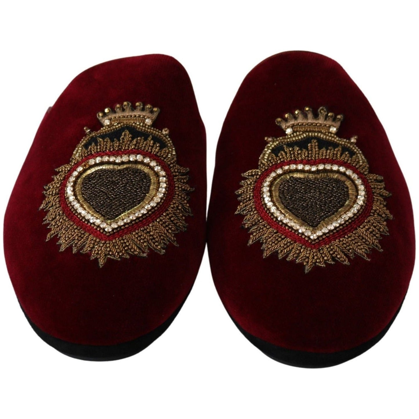 Dolce & Gabbana Red Velvet Embroidered Slides red-velvet-sacred-heart-embroidery-slides-shoes