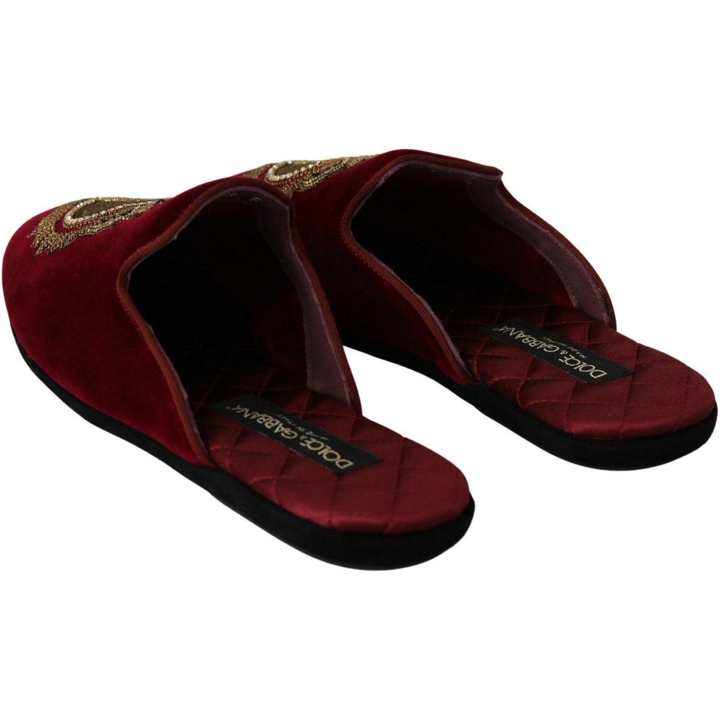 Dolce & Gabbana Red Velvet Embroidered Slides red-velvet-sacred-heart-embroidery-slides-shoes
