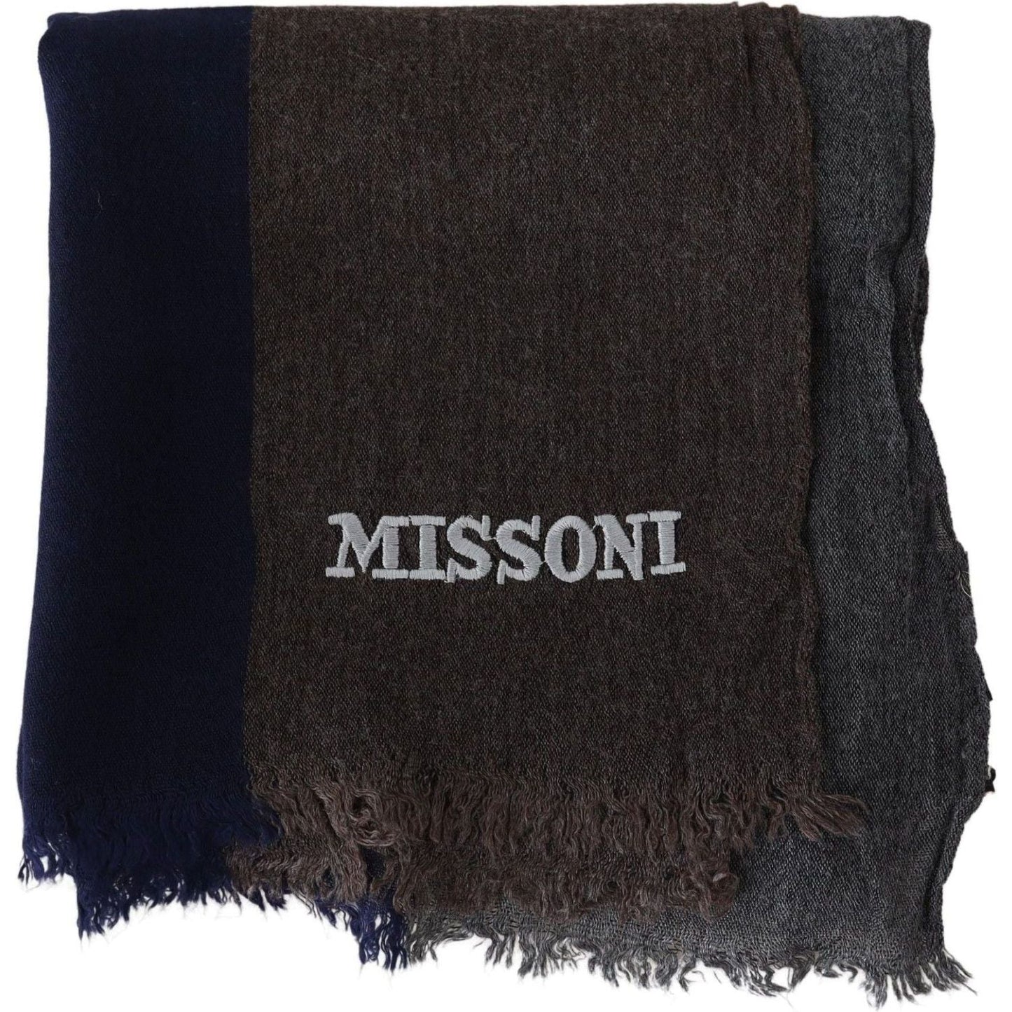 Elegant Multicolor Wool Scarf with Signature Embroidery