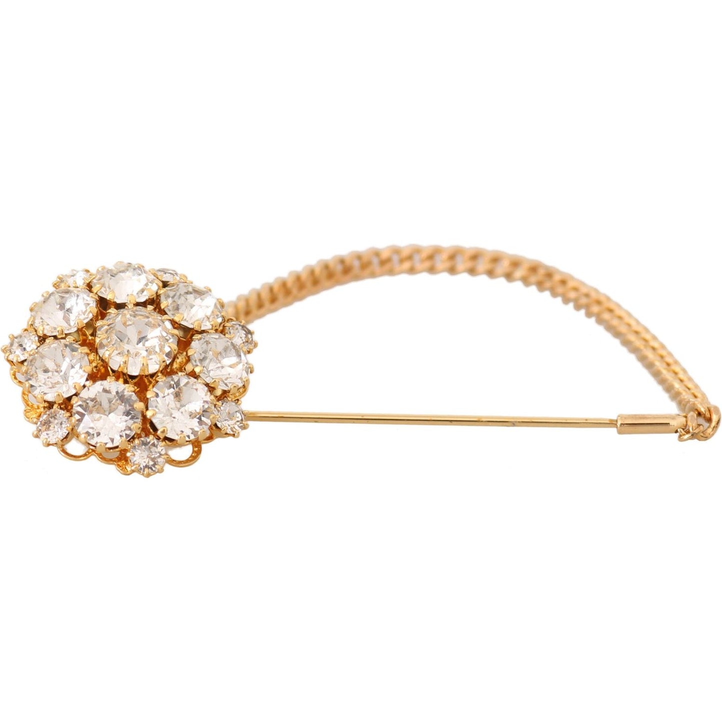 Exquisite Crystal-Embellished Gold Brooch