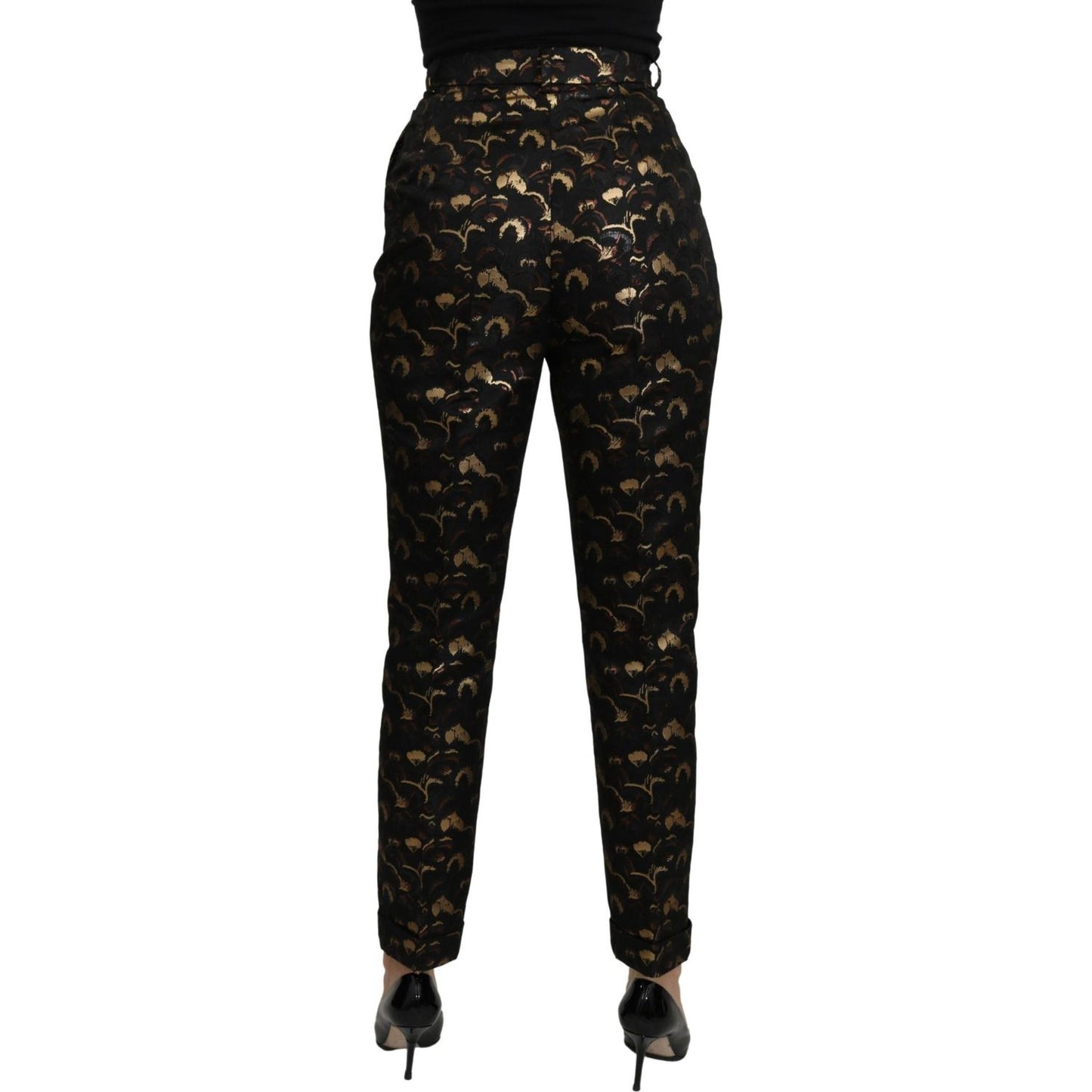Dolce & Gabbana Elegant High Waist Tapered Brocade Pants black-gold-brocade-high-waist-pants Jeans & Pants