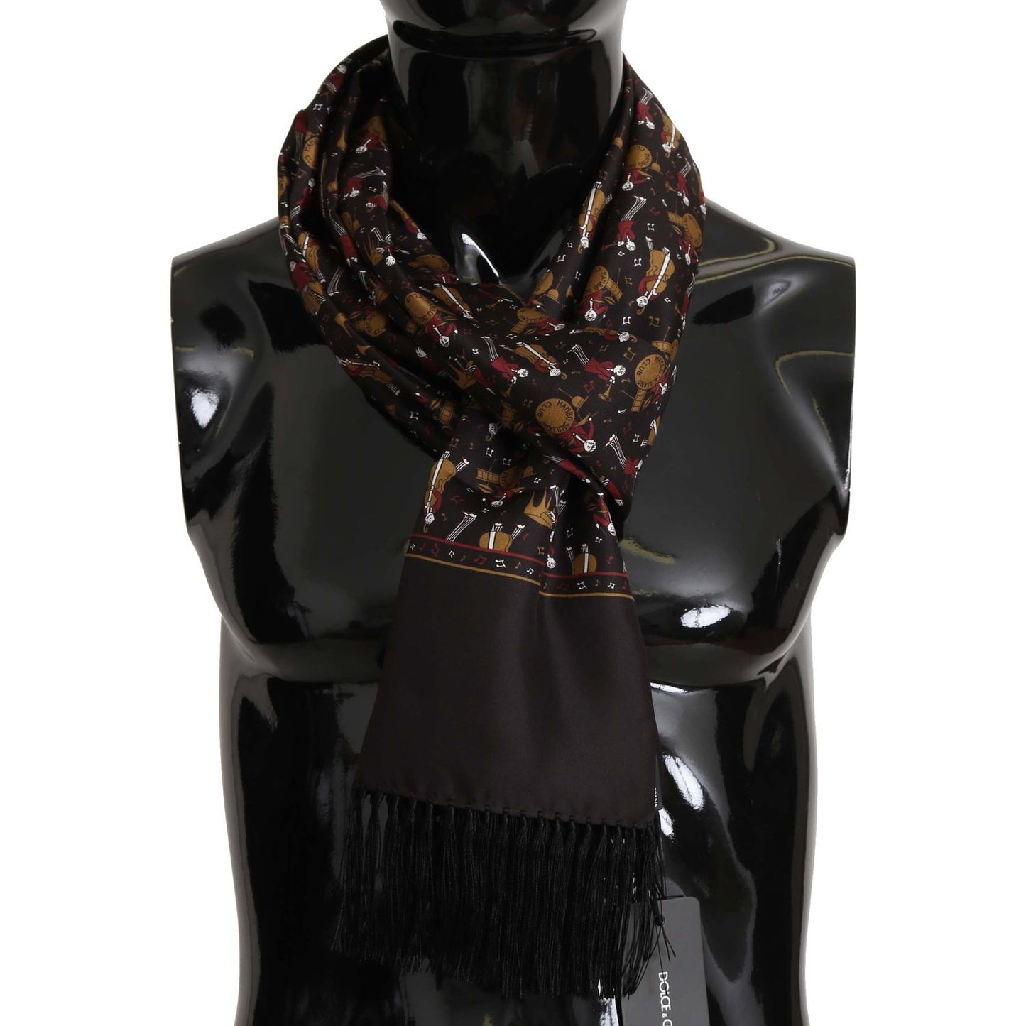 Dolce & Gabbana Elegant Brown Silk Musicians Print Scarf brown-musicians-print-mens-scarf Scarves IMG_0175-2.jpg