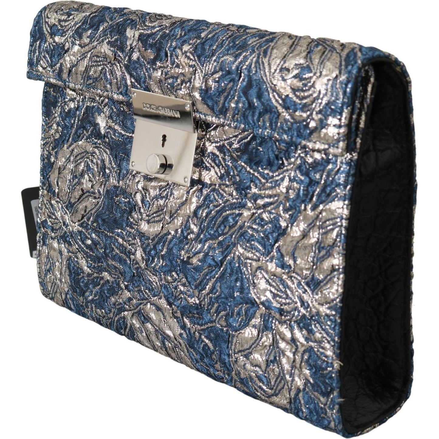 Dolce & Gabbana Elegant Blue Croc-Print Briefcase Clutch blue-silver-jacquard-leather-document-briefcase-bag Briefcase IMG_0199-d11bd667-37b.jpg
