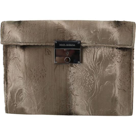 Dolce & Gabbana Beige Velvet Croco-Print Leather Briefcase Clutch beige-velvet-floral-leather-men-document-briefcase Clutch IMG_0208-2-a8b54238-f96.jpg