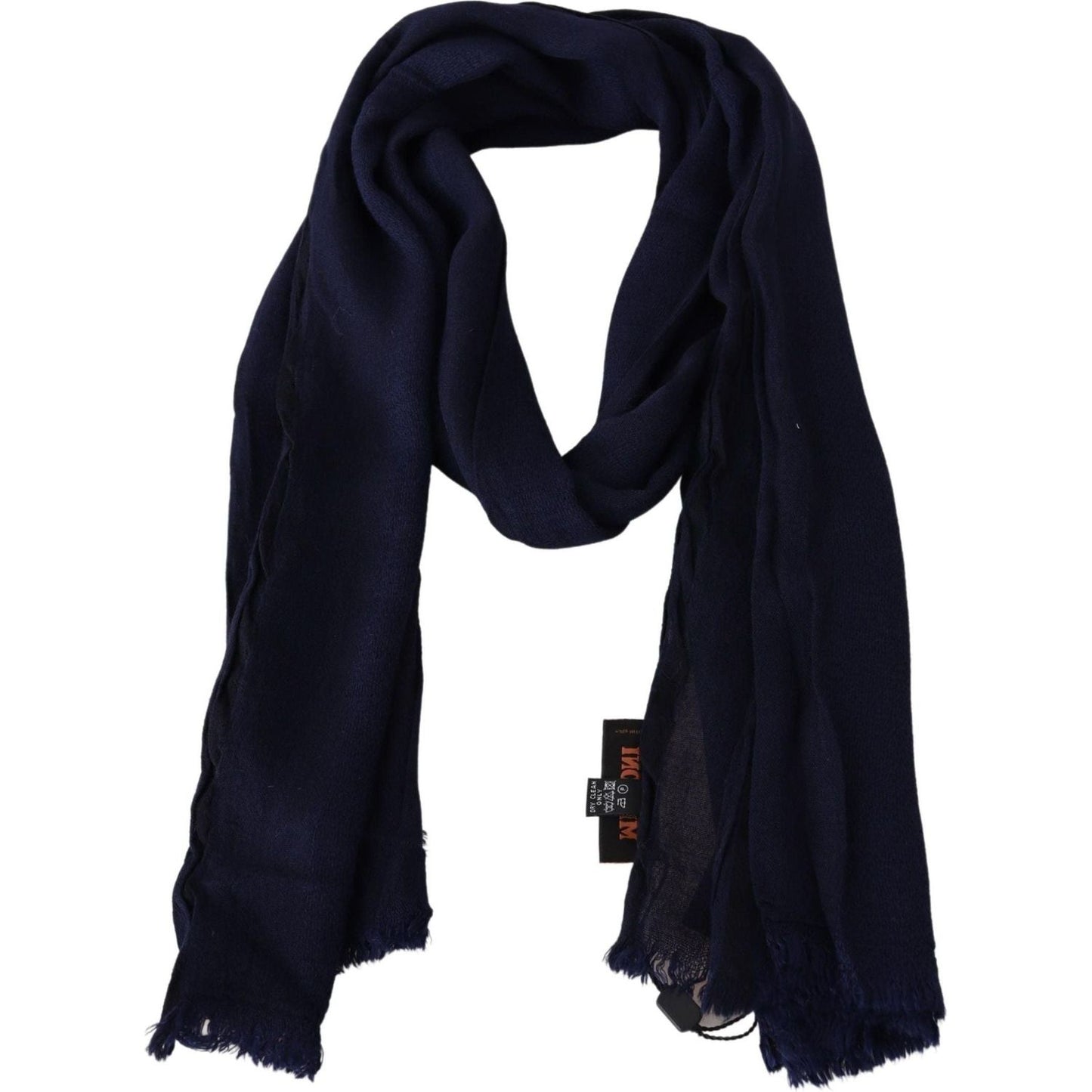 Elegant Blue Wool Scarf with Embroidered Logo Missoni