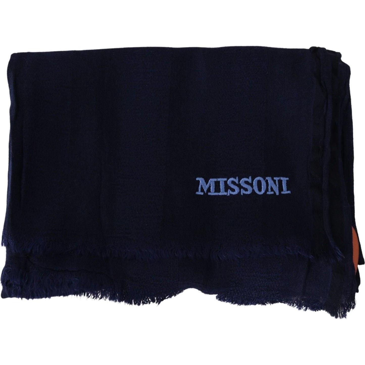 Elegant Blue Wool Scarf with Embroidered Logo Missoni