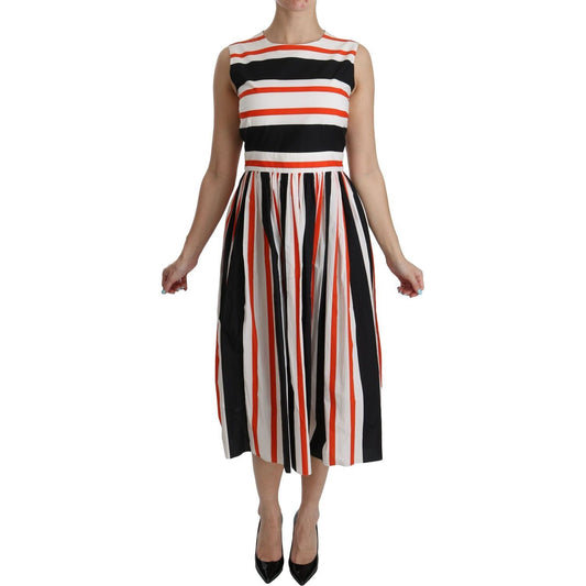 Dolce & Gabbana A-Line Pleated Midi Fashion Dress multicolor-stripes-a-line-pleated-midi-dress