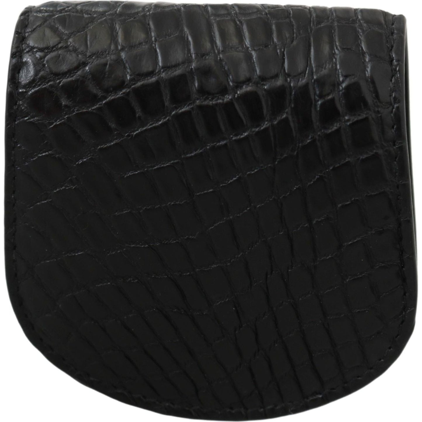 Dolce & Gabbana Sleek Black Leather Coin Case Wallet Condom Case black-exotic-skin-pocket-condom-case-holder