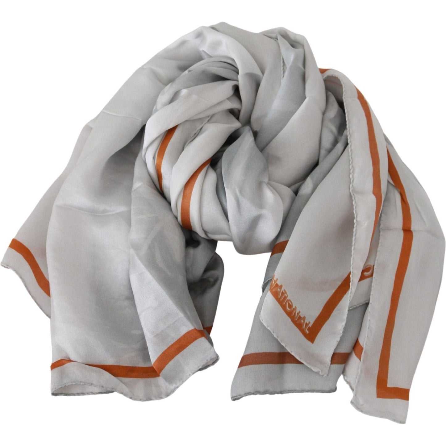 Costume National Elegant Floral Printed Silk Scarf gray-orange-silk-floral-foulard-wrap-scarf Silk Wrap Shawls