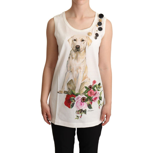 Dolce & Gabbana Chic Canine Floral Sleeveless Tank white-dog-floral-print-embellished-t-shirt IMG_0330-scaled-e8c9d4b6-f74.jpg