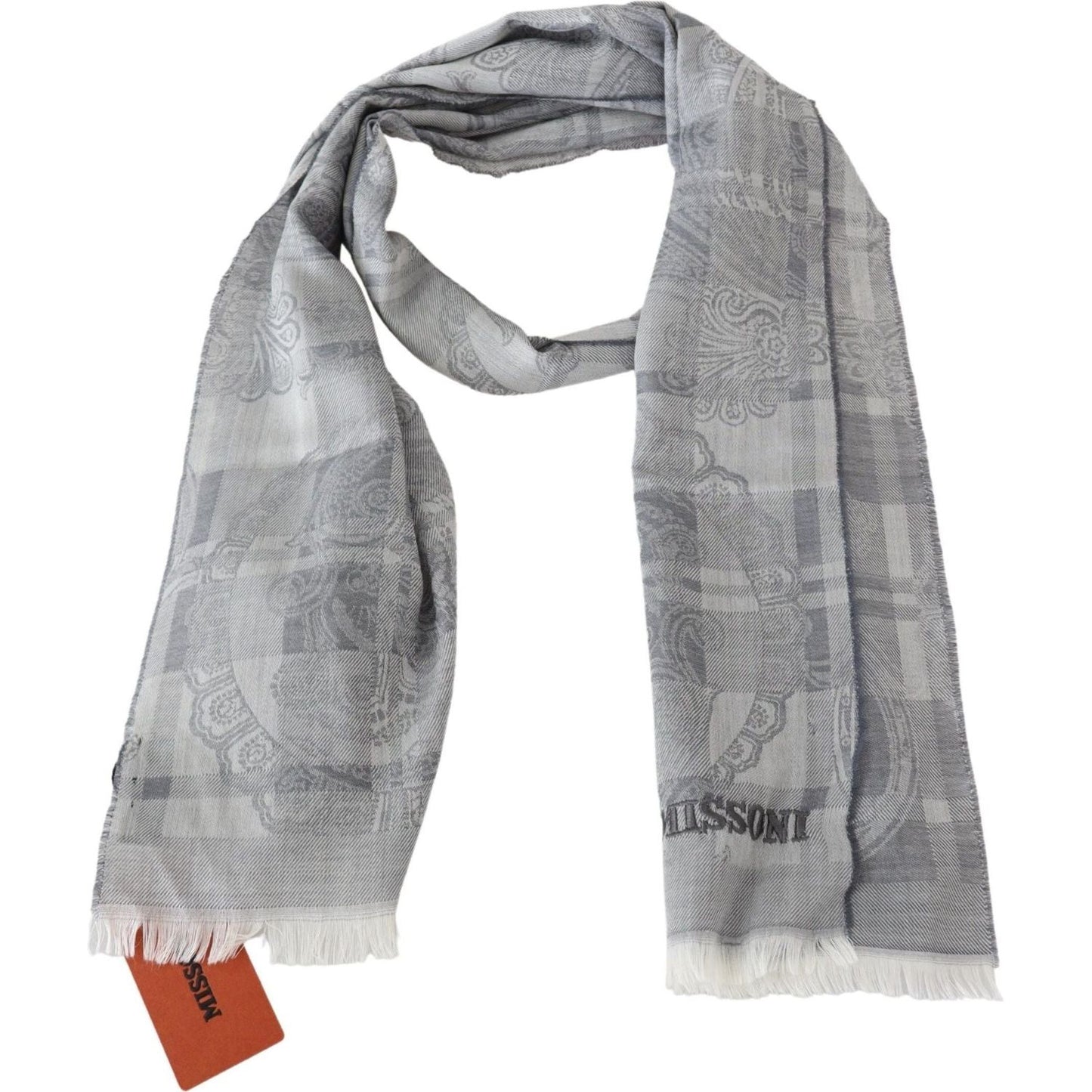 Chic Unisex Gray Wool Scarf with Logo Embroidery Missoni