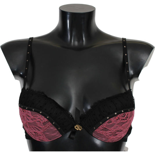 Roberto Cavalli Elegant Black Lace Push-Up Bra black-pink-lace-push-up-bra-underwear