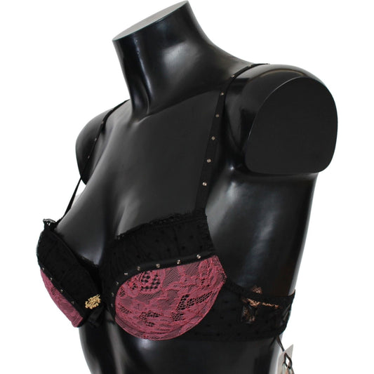 Roberto Cavalli Elegant Black Lace Push-Up Bra black-pink-lace-push-up-bra-underwear