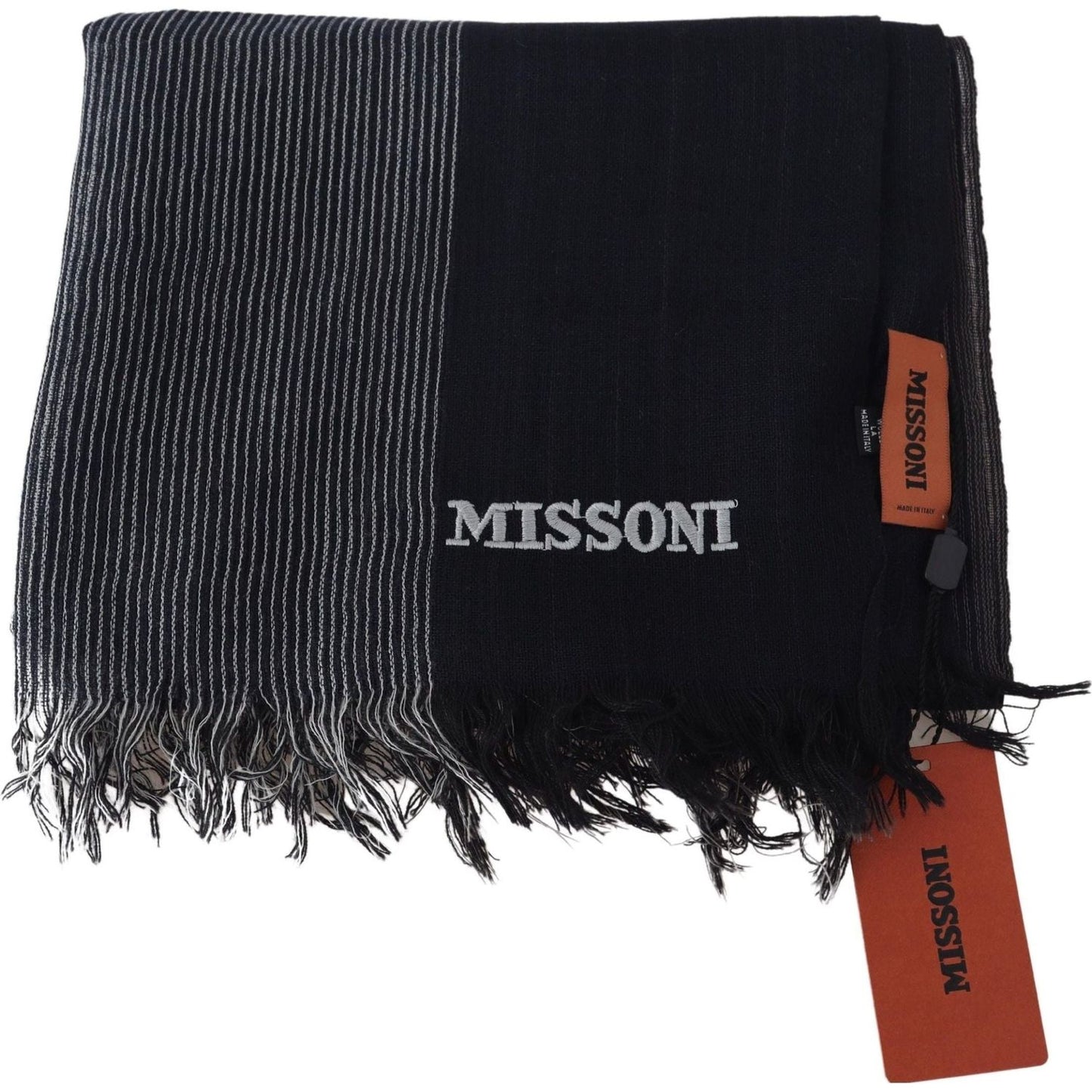 Black Striped Wool Unisex Neck Wrap Scarf