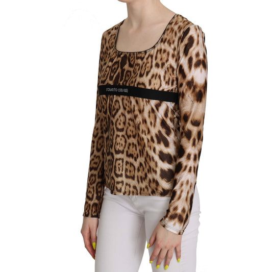 Roberto Cavalli Elegant Leopard Long Sleeve Top brown-round-neck-leopard-women-top-blouse