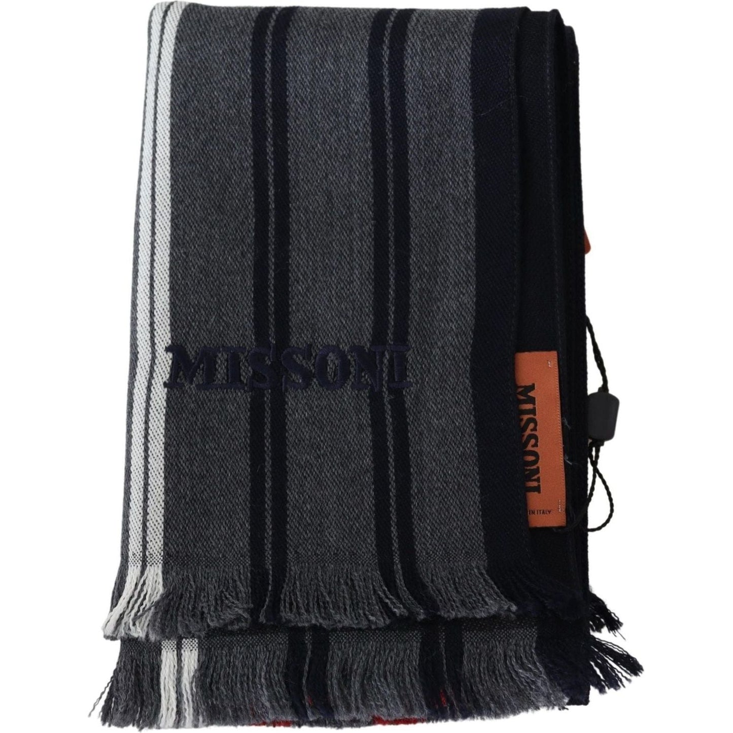 Elegant Multicolor Wool Scarf with Logo Embroidery
