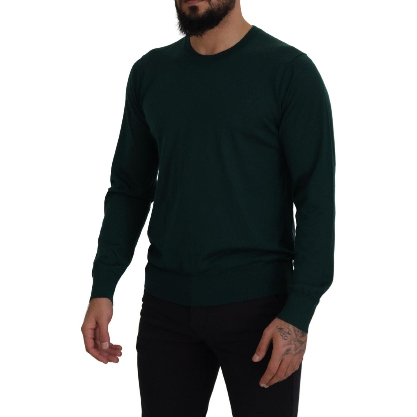 Dolce & Gabbana Elegant Green Crewneck Cashmere Sweater green-cashmere-crewneck-pullover-sweater