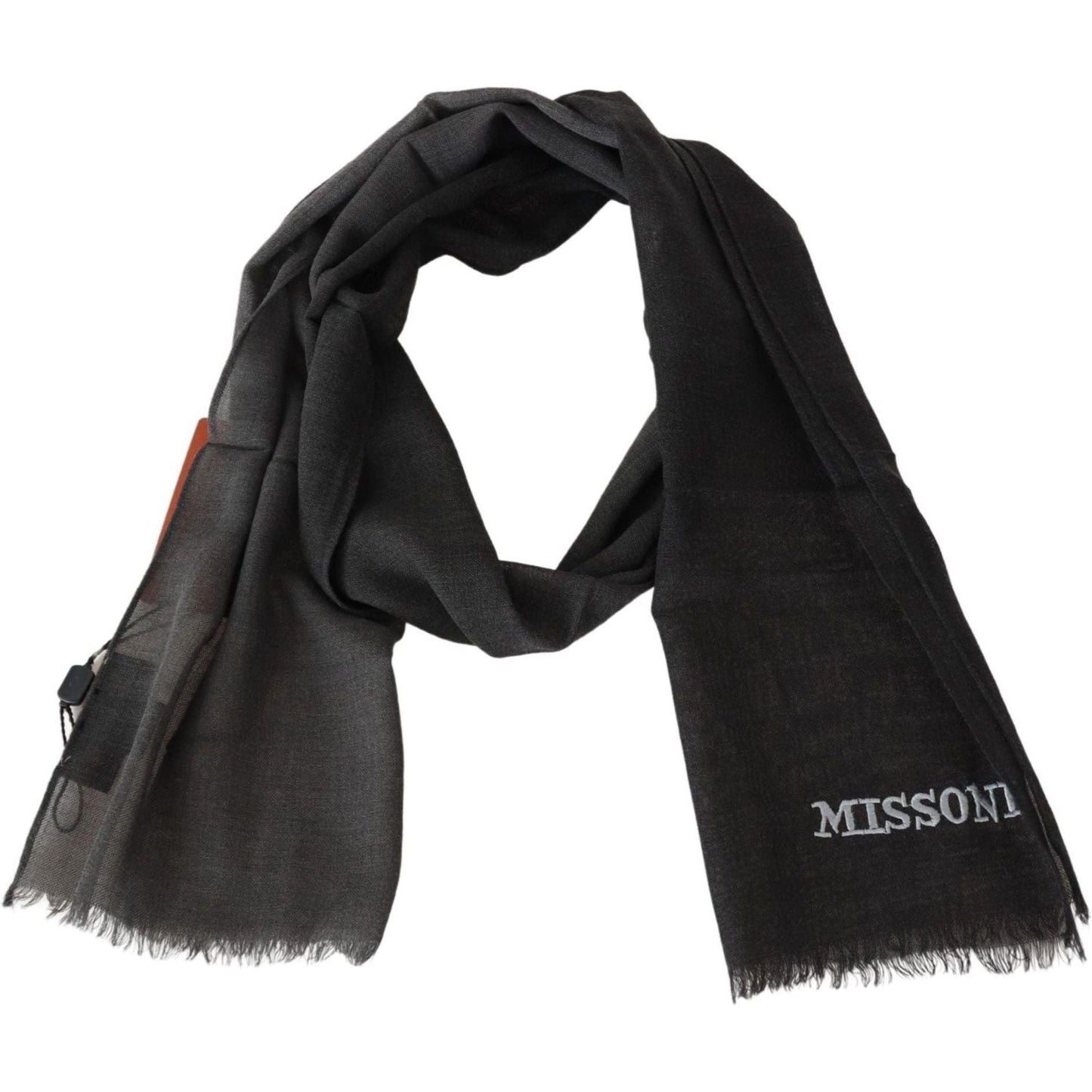 Elegant Black Wool Scarf with Embroidered Logo