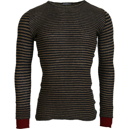 Daniele Alessandrini Chic Black and Brown Crewneck Pullover Sweater multicolor-stripes-wool-crewneck-pullover-sweater IMG_0679-scaled-1db9398c-916.jpg