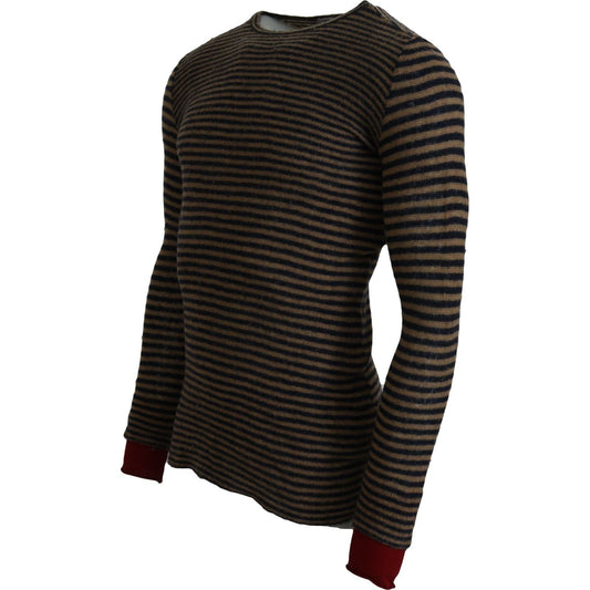 Daniele Alessandrini Chic Black and Brown Crewneck Pullover Sweater multicolor-stripes-wool-crewneck-pullover-sweater IMG_0680-scaled-61f19fb7-d6c.jpg