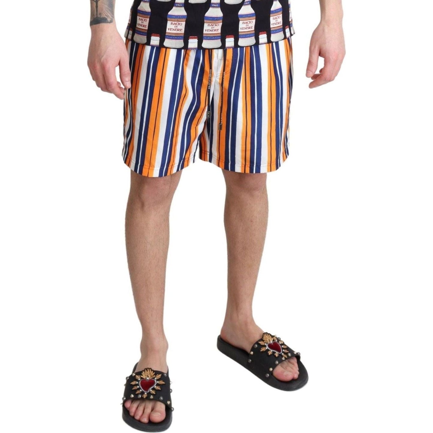 Dolce & Gabbana Multicolor Striped Swim Shorts Trunks multicolor-striped-beachwear-swimshorts