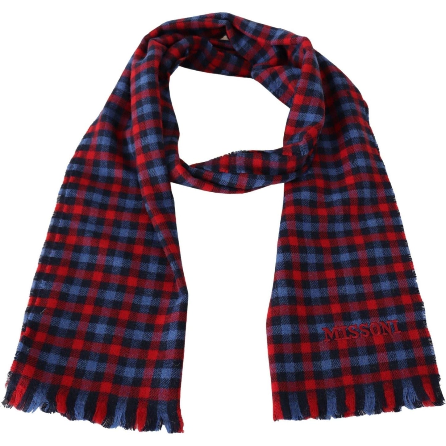 Chic Check Pattern Wool Scarf with Logo Embroidery