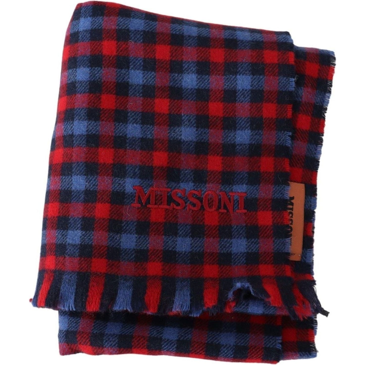 Chic Check Pattern Wool Scarf with Logo Embroidery