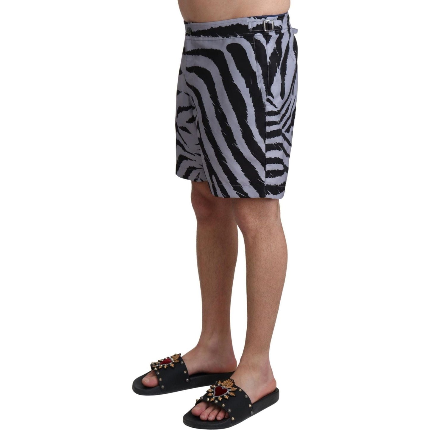 Dolce & Gabbana Elegant Gray Zebra Print Swim Trunks gray-zebra-print-beachwear-shorts