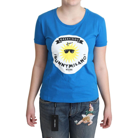Moschino Sunny Milano Chic Round Neck Tee blue-cotton-sunny-milano-print-tops-t-shirt